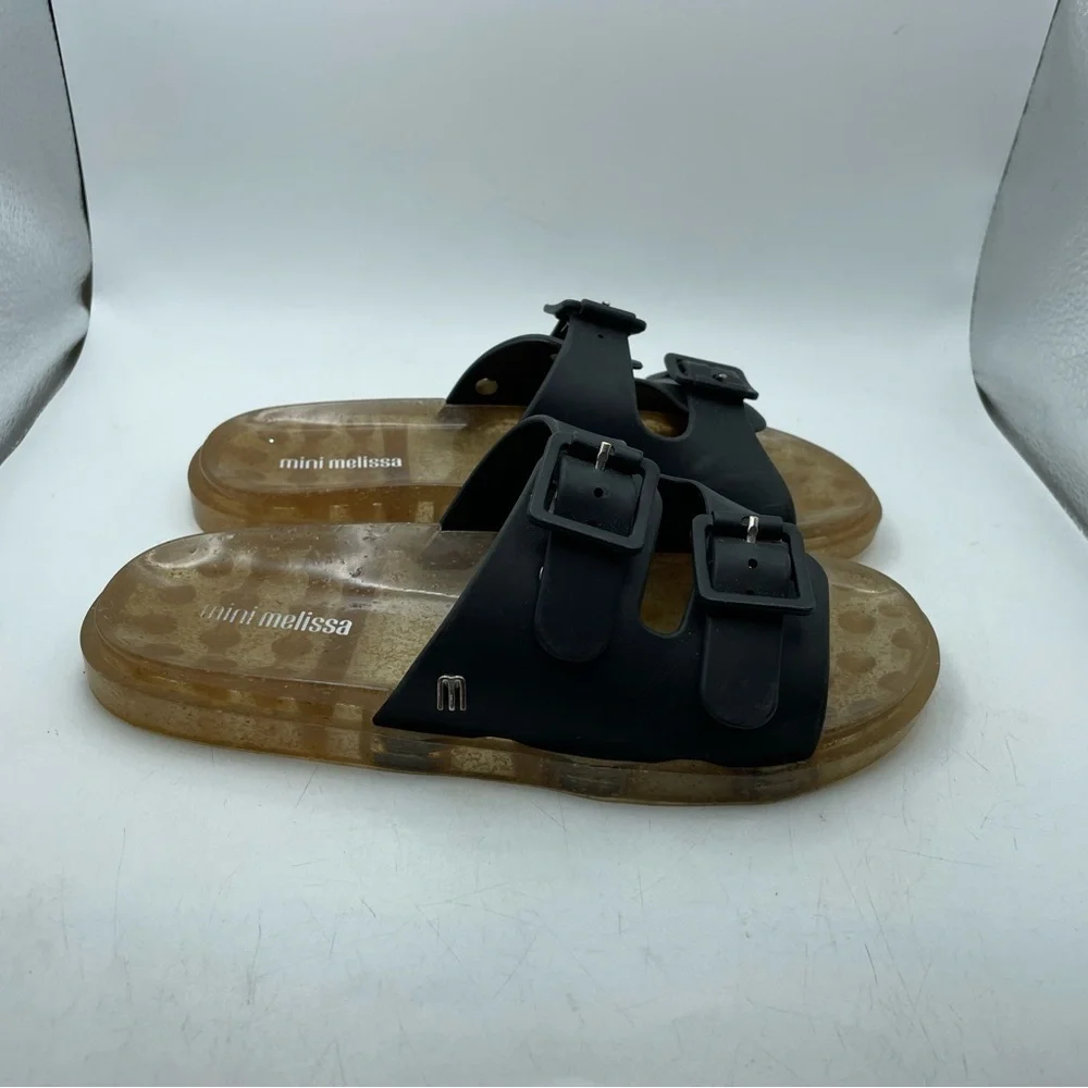 Mini Melissa girls Black Slide Sandals with Buckles size 1
